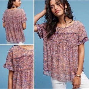 Anthropology Deletta Floral Smocked Robyn Top SZ S
